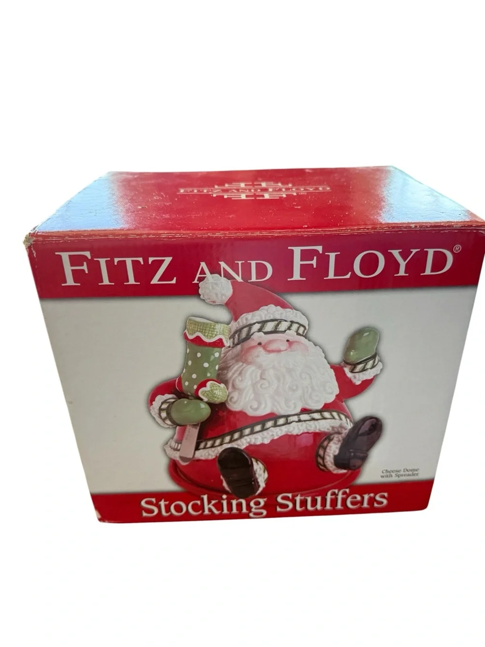 Fitz Floyd Santa Cheese Dome With Spreader Christmas Holiday Serveware w Box